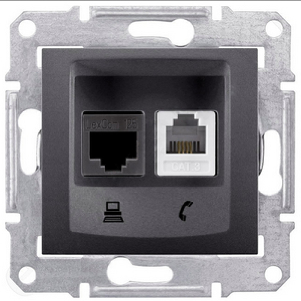 Розетка компьютерная RJ45 cat5e UTP + телефонная RJ11 Schneider Electric Sedna Графит SDN5100170